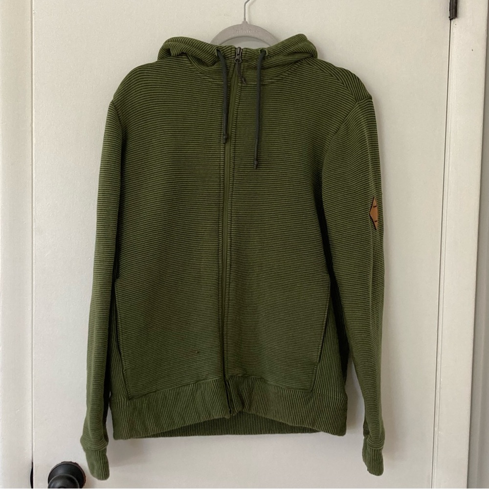 North Face Green and Black Striped Drawstring Zip-Up Hoodie - Men’s Medium